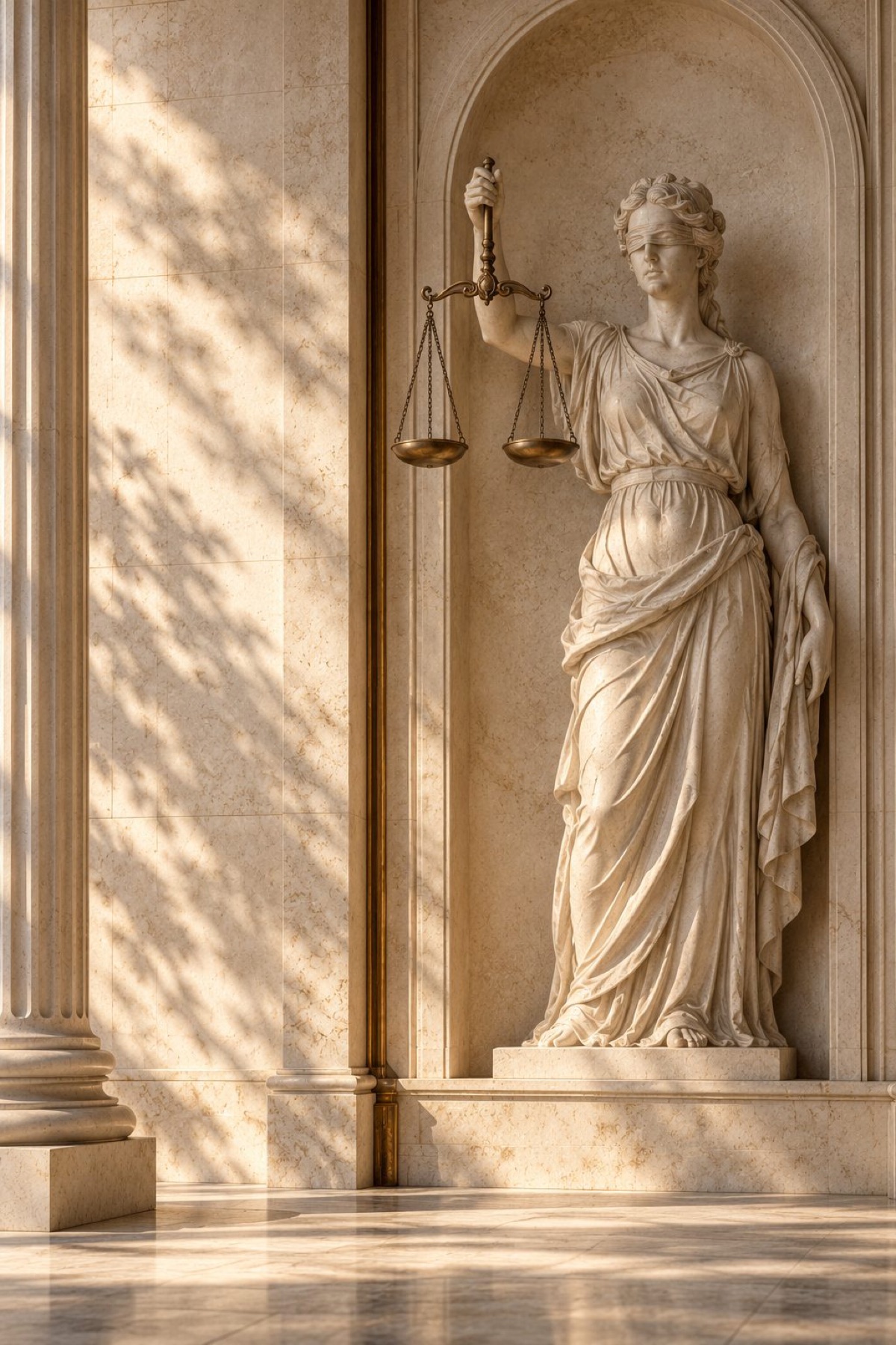Escultura da Justiça em nicho de pedra